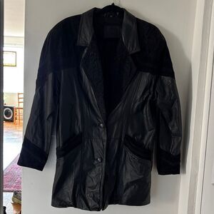 🎀 VINTAGE 🎀 80s Chic Black Leather & Suede Jacket Size Medium